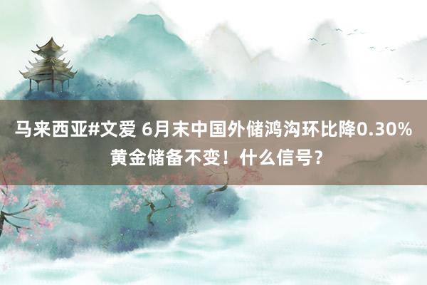 马来西亚#文爱 6月末中国外储鸿沟环比降0.30% 黄金储备不变！什么信号？